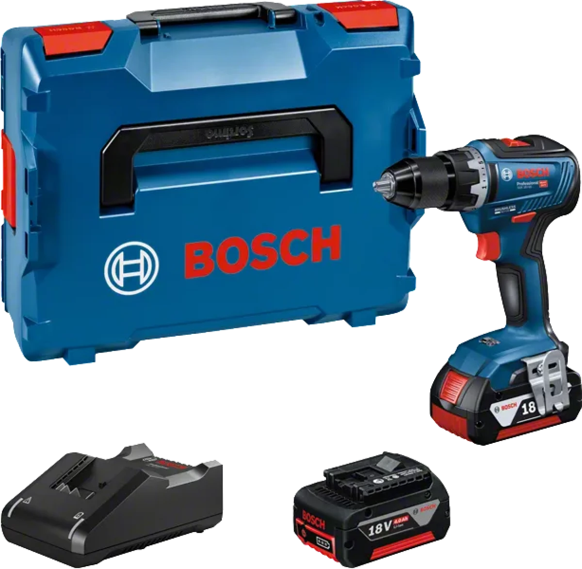 Perceuse-visseuse sans fil Bosch GSR 18V-55 avec 2 batteries 5,0 Ah et chargeur 18V  - Tension : 18 V - Couple (tendre/dur) : 28 Nm / 55 Nm - Vitesse à vide : 0 - 460 tr/min (1ère vitesse) / 0 - 1 800 tr/min (2ème vitesse) - Capacité d - BOSCH